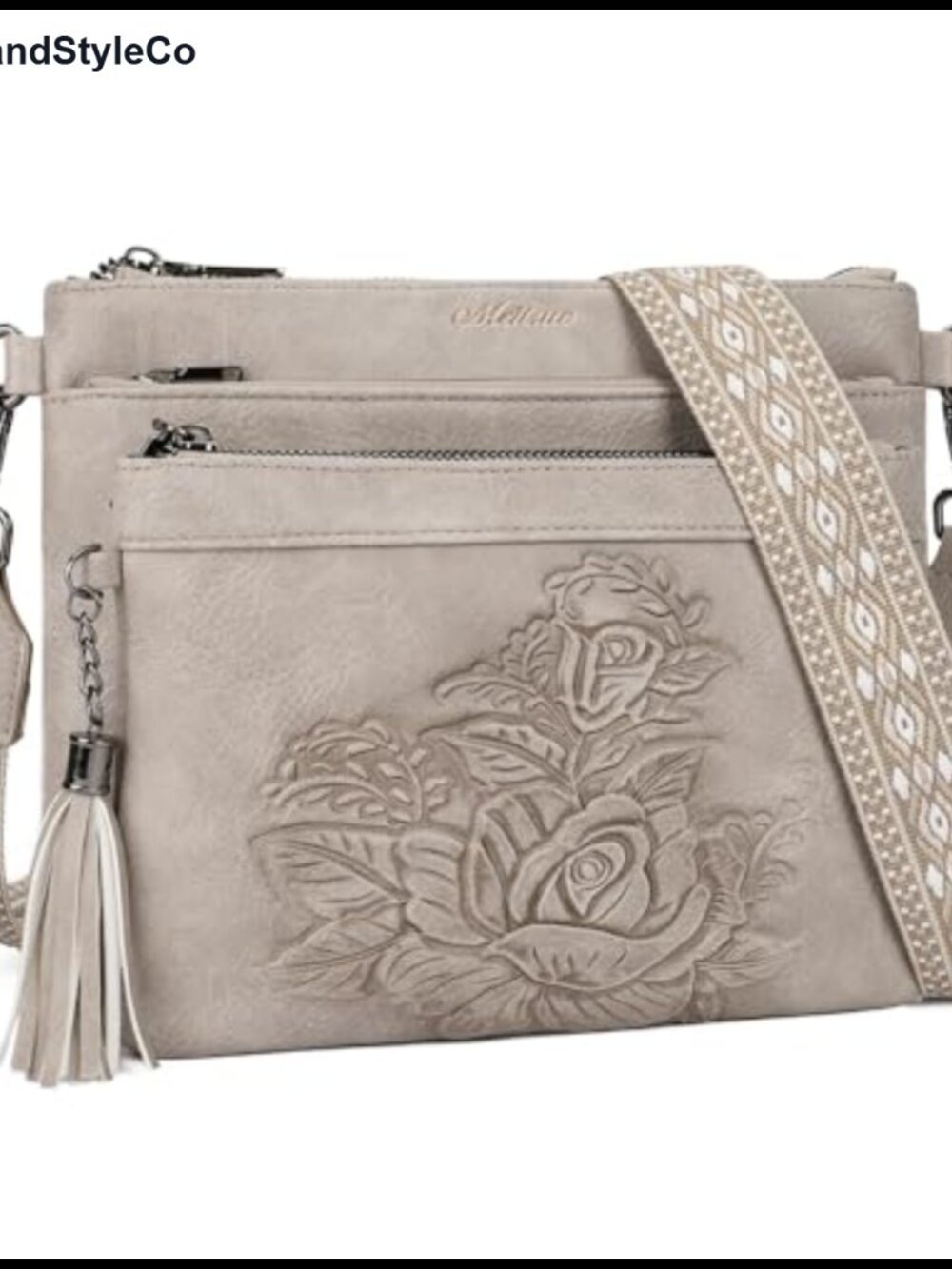 Vegan Leather Crossbody Handbag with 4 Zip Pockets & Adjustable Strap